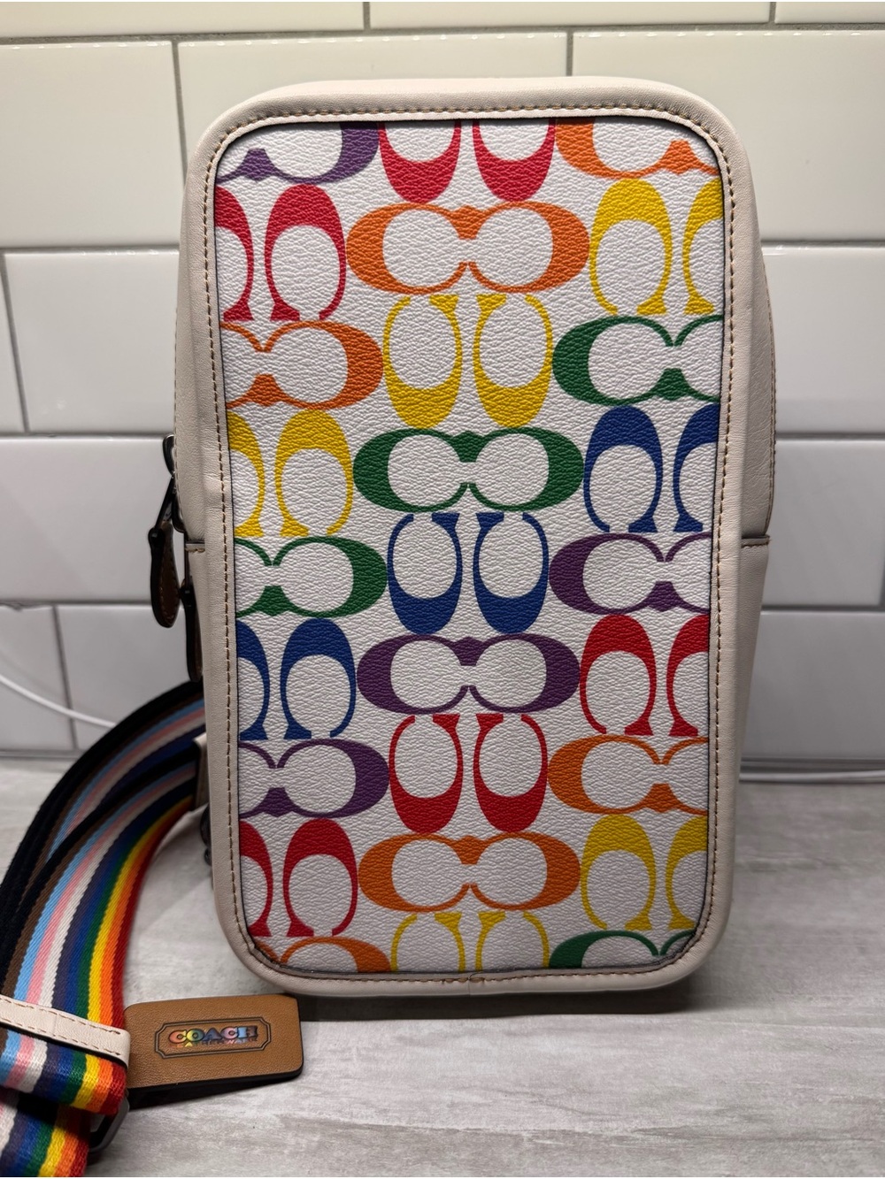 Coach White Rainbow Logo Crossbody